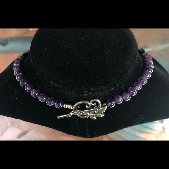 Beautiful NWOT Artisan- Made Purple, Black & White Necklace and Earrings Set - Picture 7 of 7